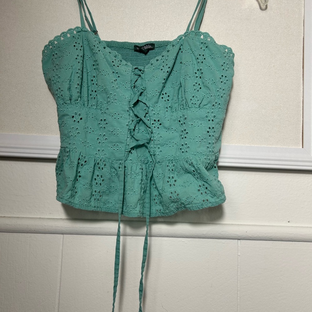 5/$25 Wild Fable Green Smocked Tie Front Crop Top